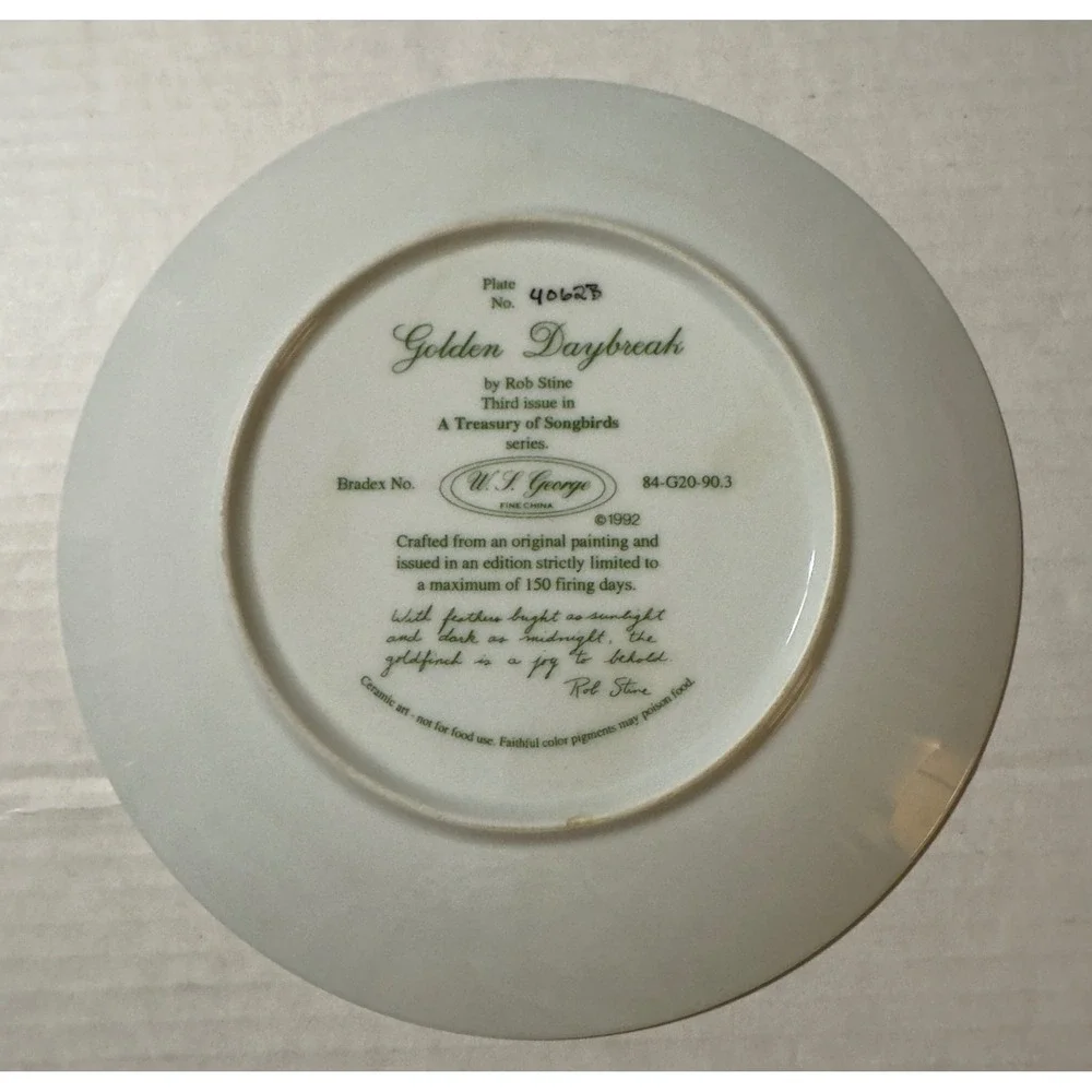 W.S. George Golden Daybreak Collector Plate‎ Birds 8.25